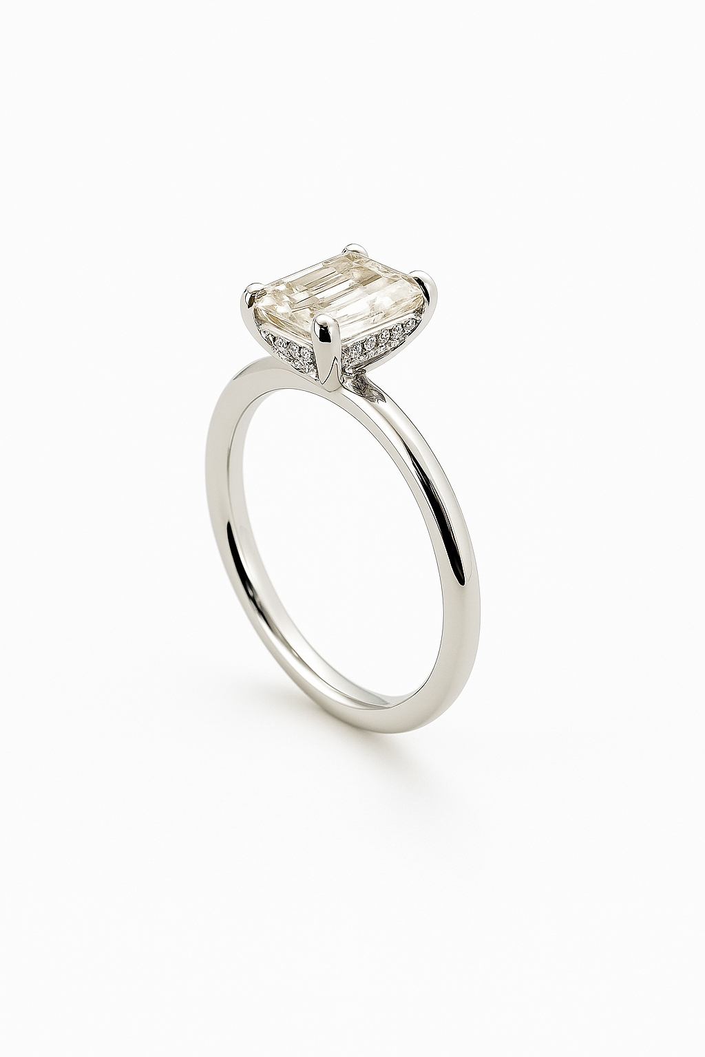 Moissanite Emerald Cut Solitaire Engagement Ring – 925 Silver, 8x6mm