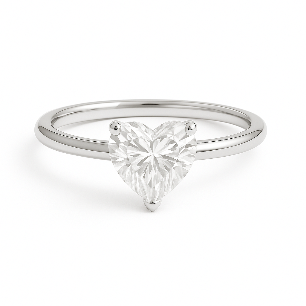 Moissanite Heart Solitaire Engagement Ring – 925 Silver, 6mm Heart Cut