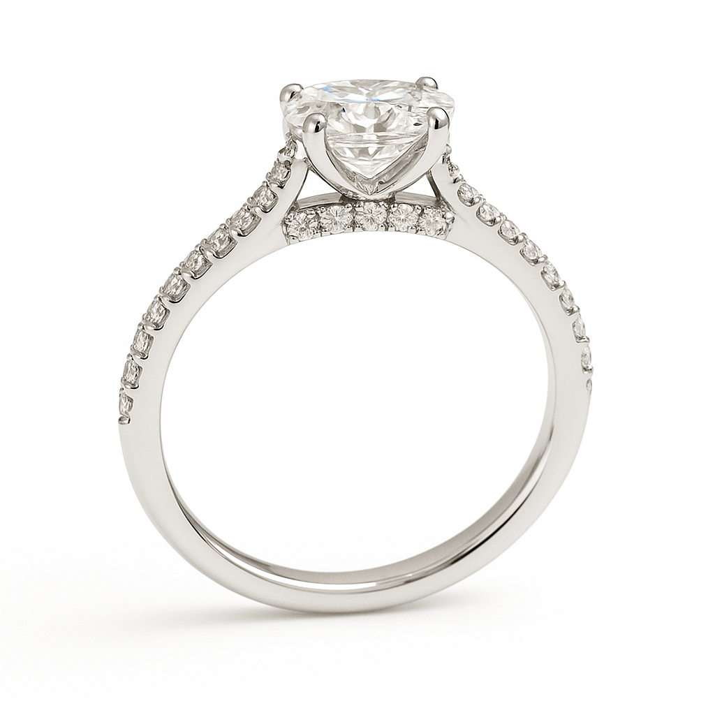 Moissanite Pear Solitaire Engagement Ring with Pavé Band – 925 Silver