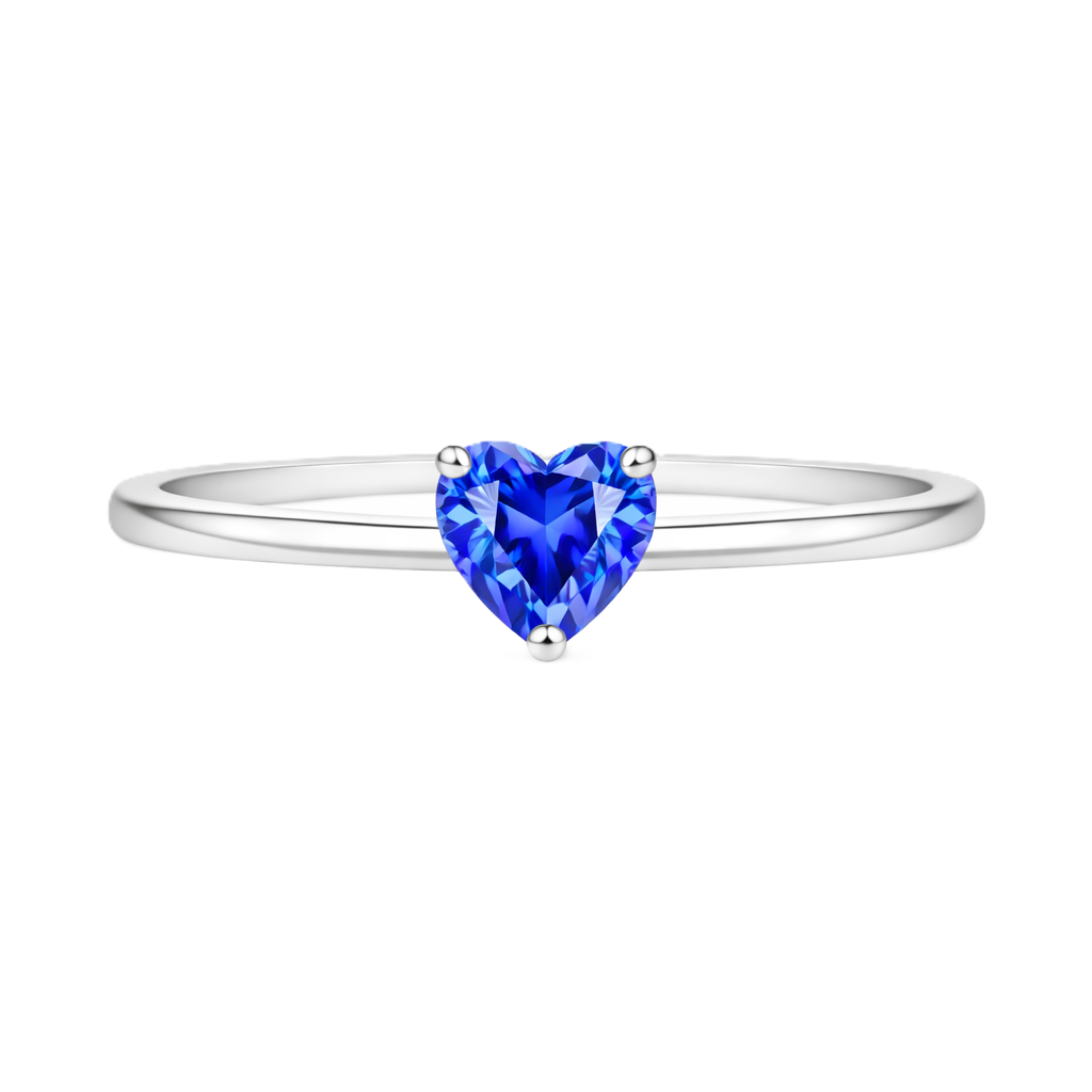 Blue Sapphire Solitaire Ring – 5 mm Heart – 925 Silver | BSI Jewelry