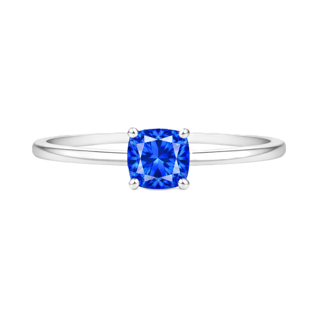 Blue Sapphire Solitaire Ring – 5 mm Cushion – 925 Silver | BSI Jewelry