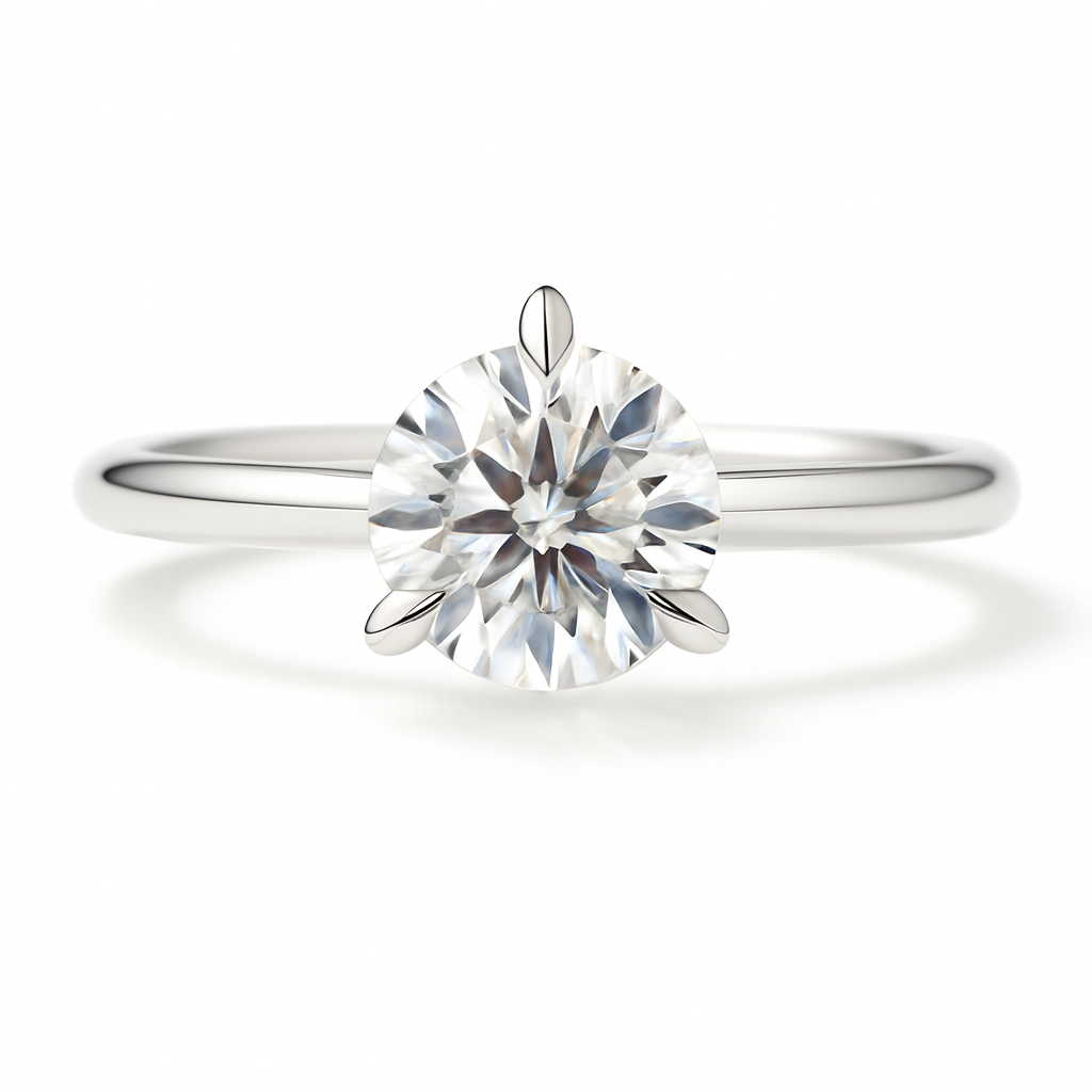 0.50 carat 3 prongs moissanite solitaire ring crafted in white gold-plated 925 silver. Timeless brilliance for daily elegance. Available now at BSI Jewelry.