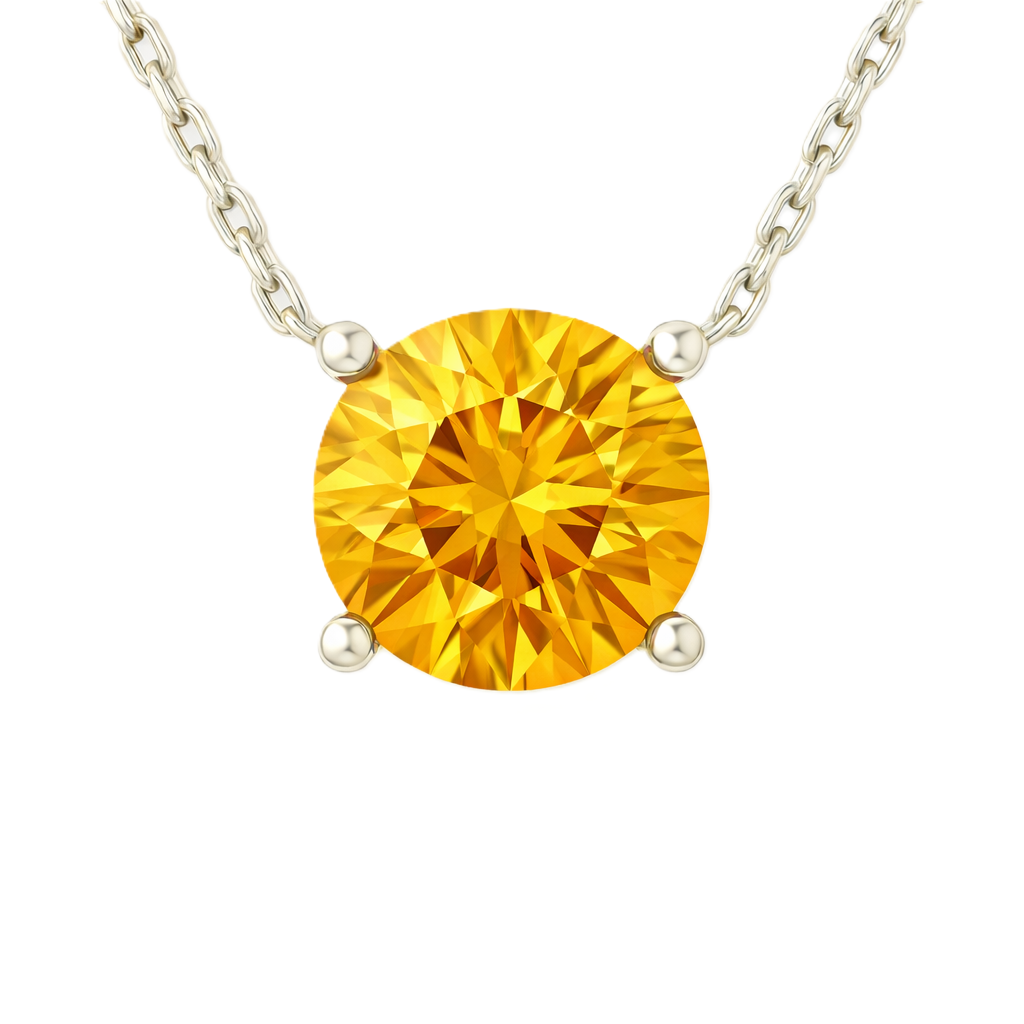 Citrine necklace with a 6 mm round-cut gemstone in white gold-plated 925 silver. Bright, elegant, and perfect for daily wear. Available now at BSI Jewelry.