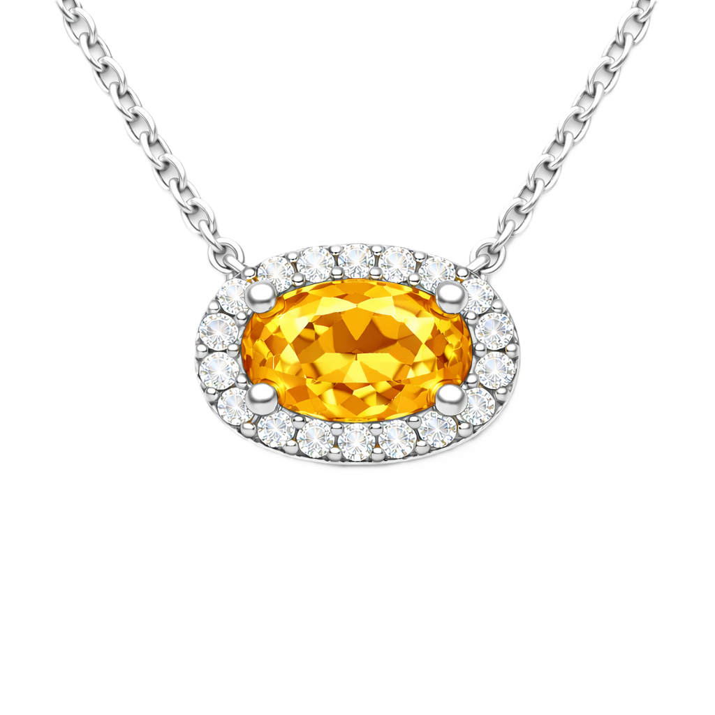 Citrine necklace with a 7×4 mm oval in white gold-plated 925 silver, accented with moissanite. Elegant and refined for daily wear. Available now at BSI Jewelry.