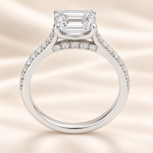 Fall in love with this 7×5mm Emerald Moissanite Engagement Ring in White Gold Plated 925 Silver. GRA Certified, hypoallergenic and finely crafted by BSI Jewelry.