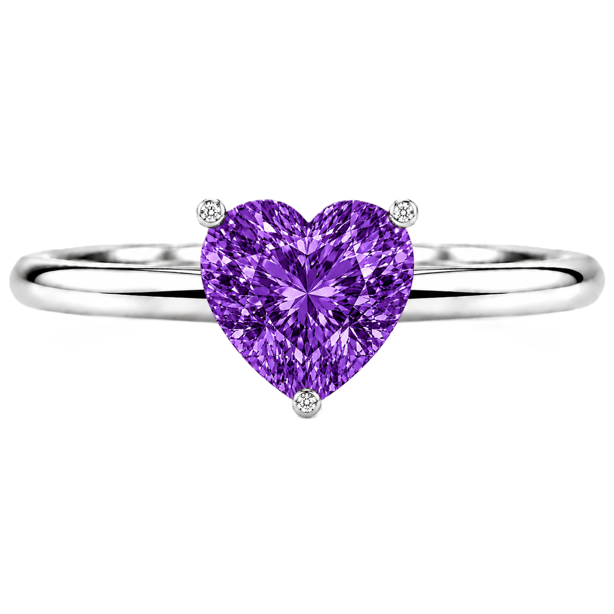 6 mm heart purple sapphire engagement ring in white gold-plated 925 silver. Enchanting, hypoallergenic, and elegant. Available now at BSI Jewelry.