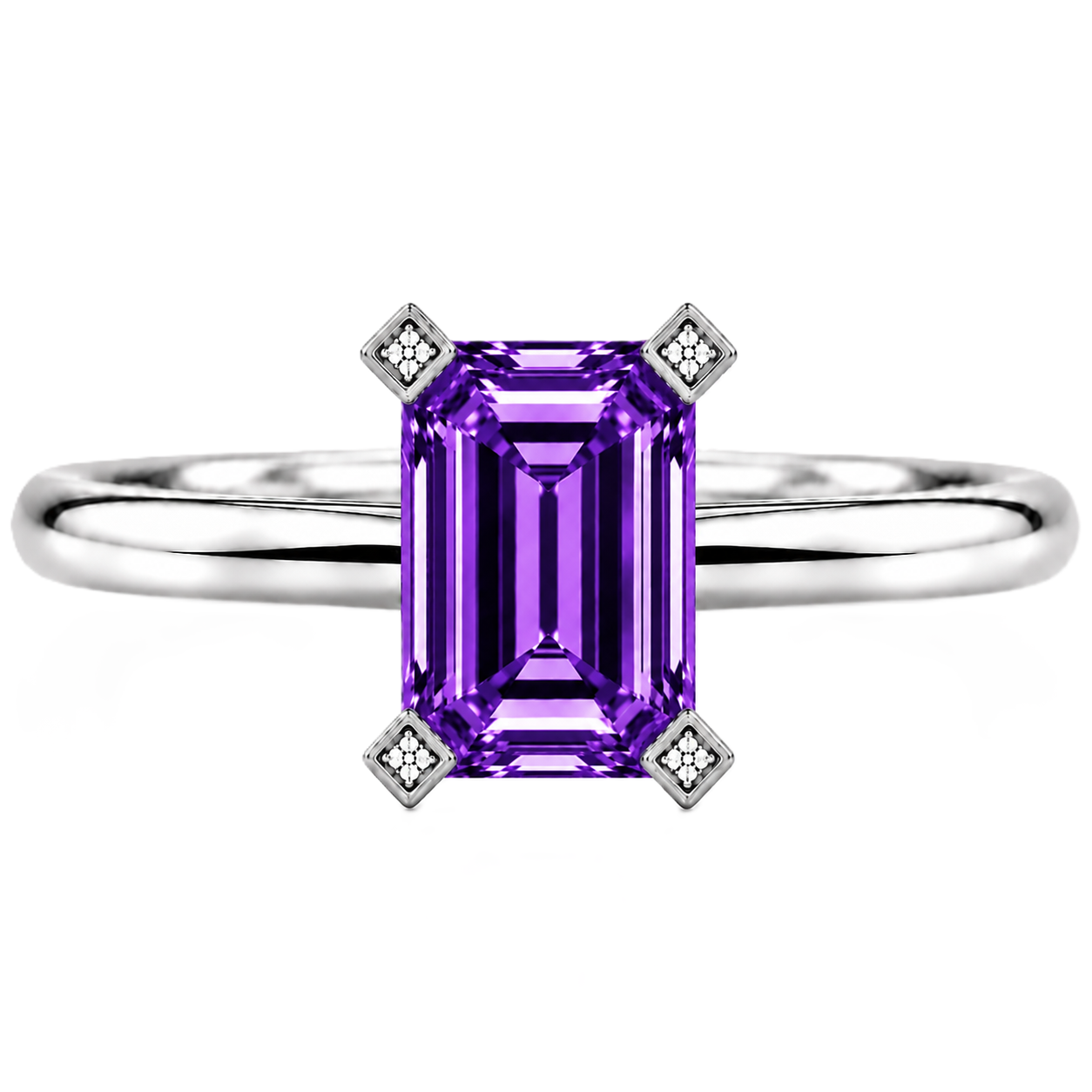 Purple sapphire engagement ring crafted in white gold-plated 925 silver. Enchanting, hypoallergenic, and elegant for everyday wear. Available at BSI Jewelry.