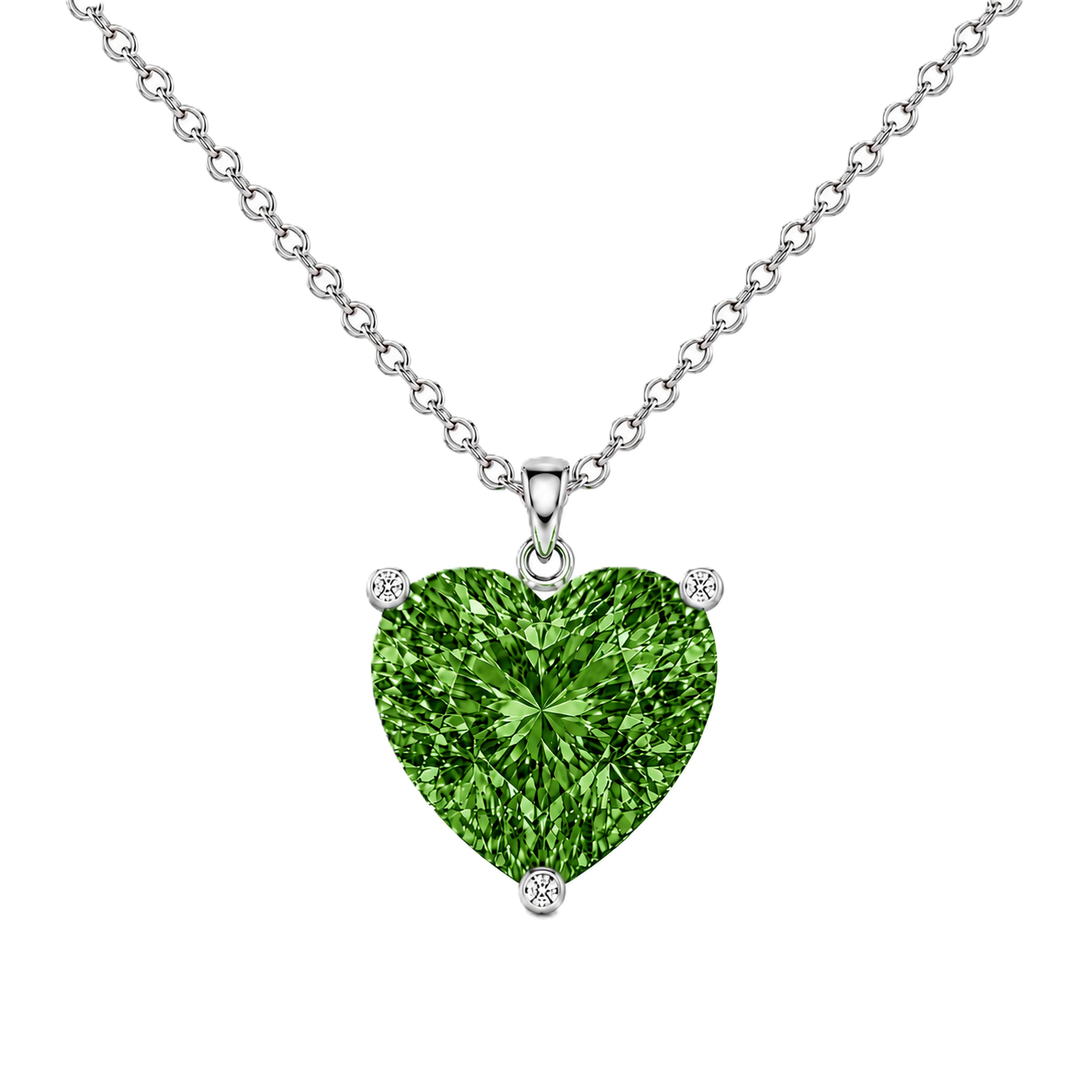 Green sapphire heart necklace featuring a vibrant 6 mm heart gemstone in white gold-plated 925 silver. Elegant, romantic, and available now at BSI Jewelry.