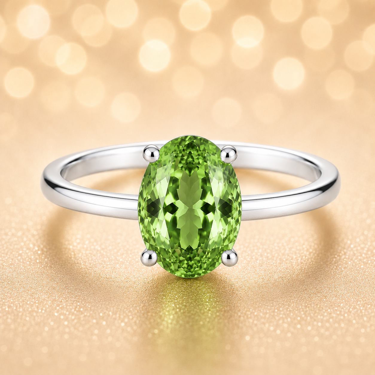 Elegant 7×5 mm green sapphire oval solitaire ring in white-gold-plated 925 silver. Timeless brilliance with a vibrant, refined style. Available at BSI Jewelry.