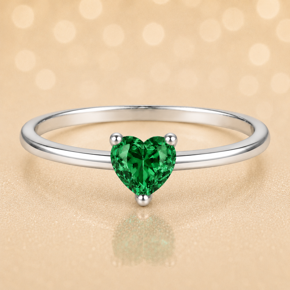 Green sapphire solitaire ring with a 5 mm heart in white gold-plated 925 silver. Elegant, minimal, and timeless for daily wear. Available now at BSI Jewelry.