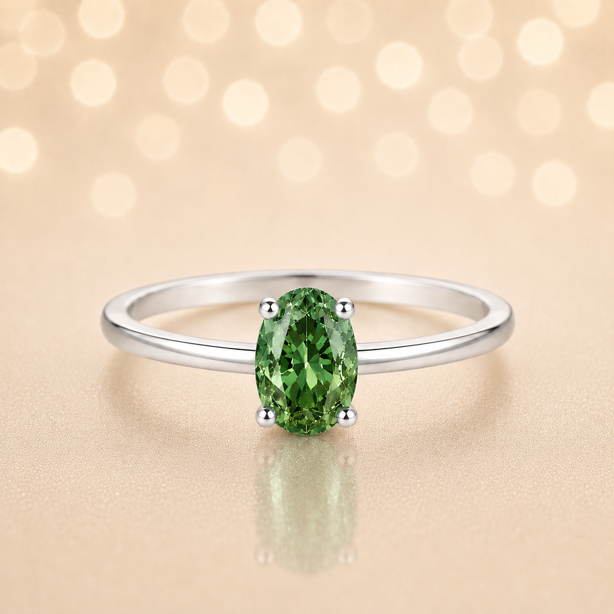 Green sapphire solitaire ring with a 6×4 mm oval in white gold-plated 925 silver. Elegant, minimal, and timeless for daily wear. Available now at BSI Jewelry.