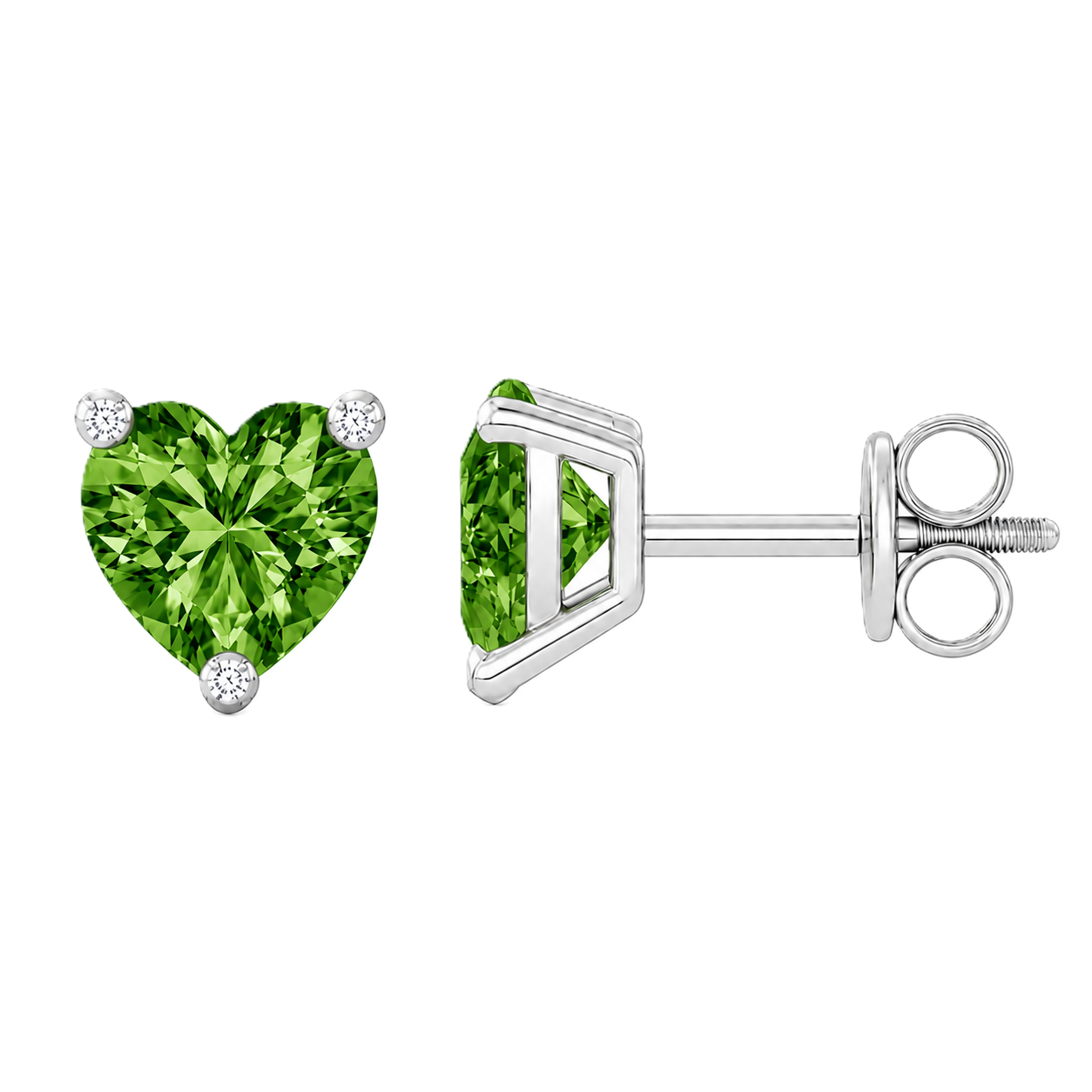 Heart green sapphire stud earrings, 5 mm heart, crafted in white gold-plated 925 silver. Bright and elegant for daily wear. Available now at BSI Jewelry.