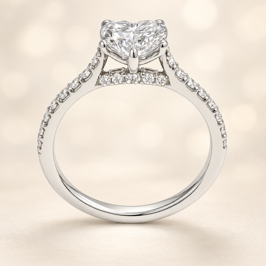 Fall in love with this 7mm Heart Moissanite Engagement Ring in White Gold Plated 925 Silver. GRA Certified, hypoallergenic, finely crafted by BSI Jewelry.