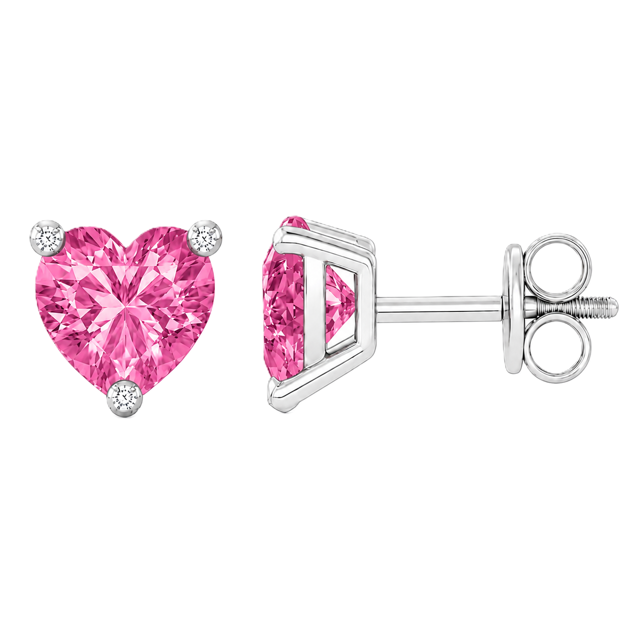 Heart pink sapphire stud earrings, 5 mm heart, crafted in white gold-plated 925 silver. Soft and elegant for daily wear. Available now at BSI Jewelry.