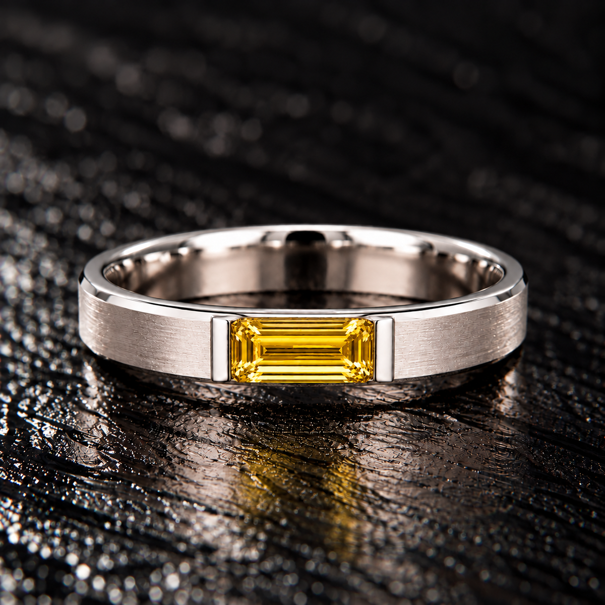 Men's emerald-cut yellow sapphire ring in 925 Silver available at BSI Jewelry