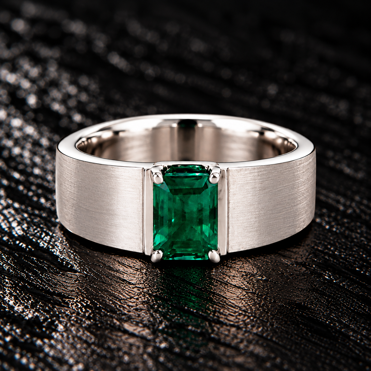 Shop men's Green Sapphire rings in hypoallergenic 925 Silver. Featuring a genuine emerald-cut Green Sapphire with a modern brushed finish by BSI Jewelry.