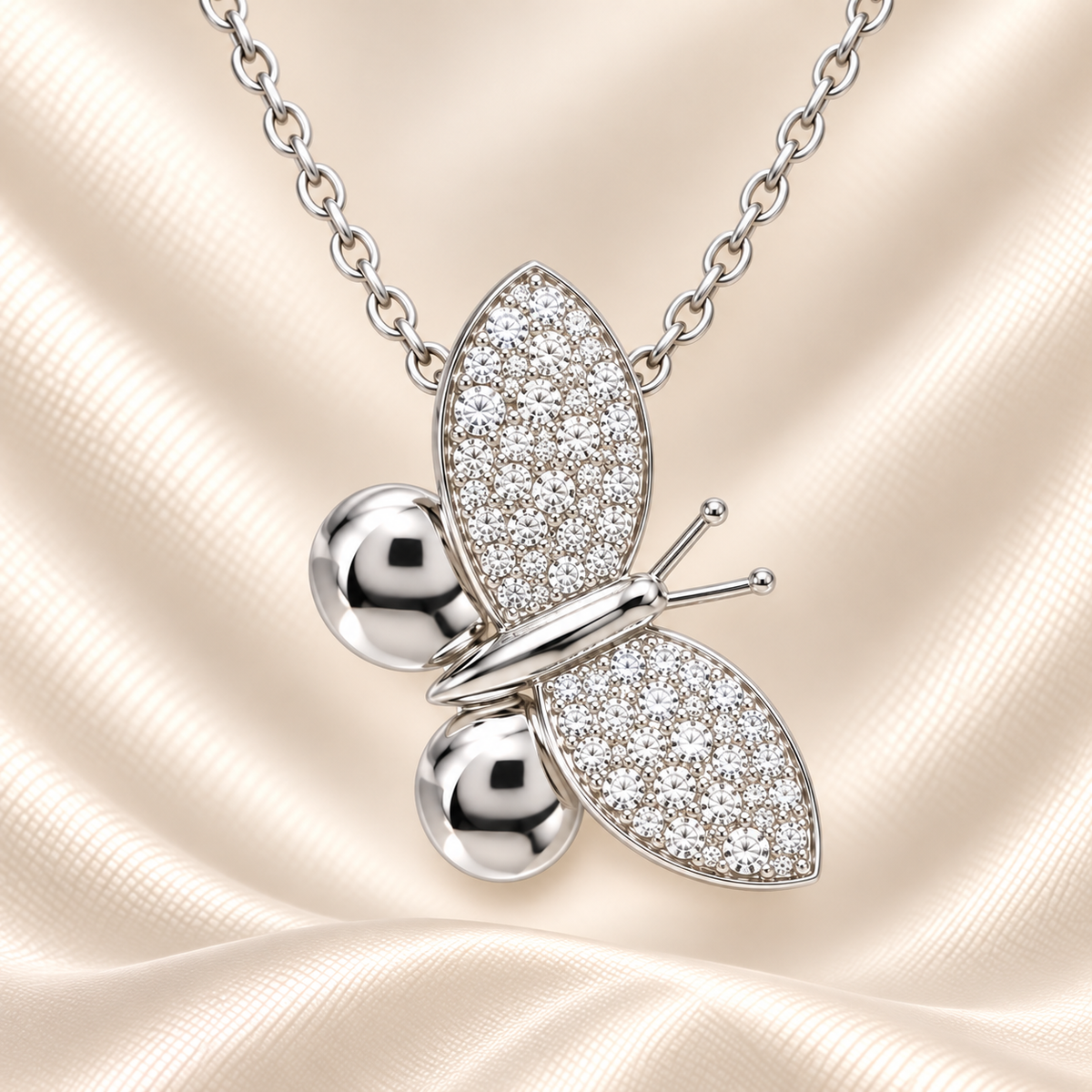Charming Moissanite butterfly pendant in 925 silver, symbolizing grace and freedom. Hypoallergenic, radiant, and timeless. Available now at BSI Jewelry.