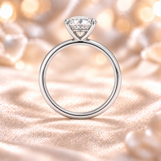 9 mm cushion-cut Moissanite solitaire in white gold-plated 925 silver with palladium-added alloy. Elegant, bold, and hypoallergenic. Available now at BSI Jewelry.