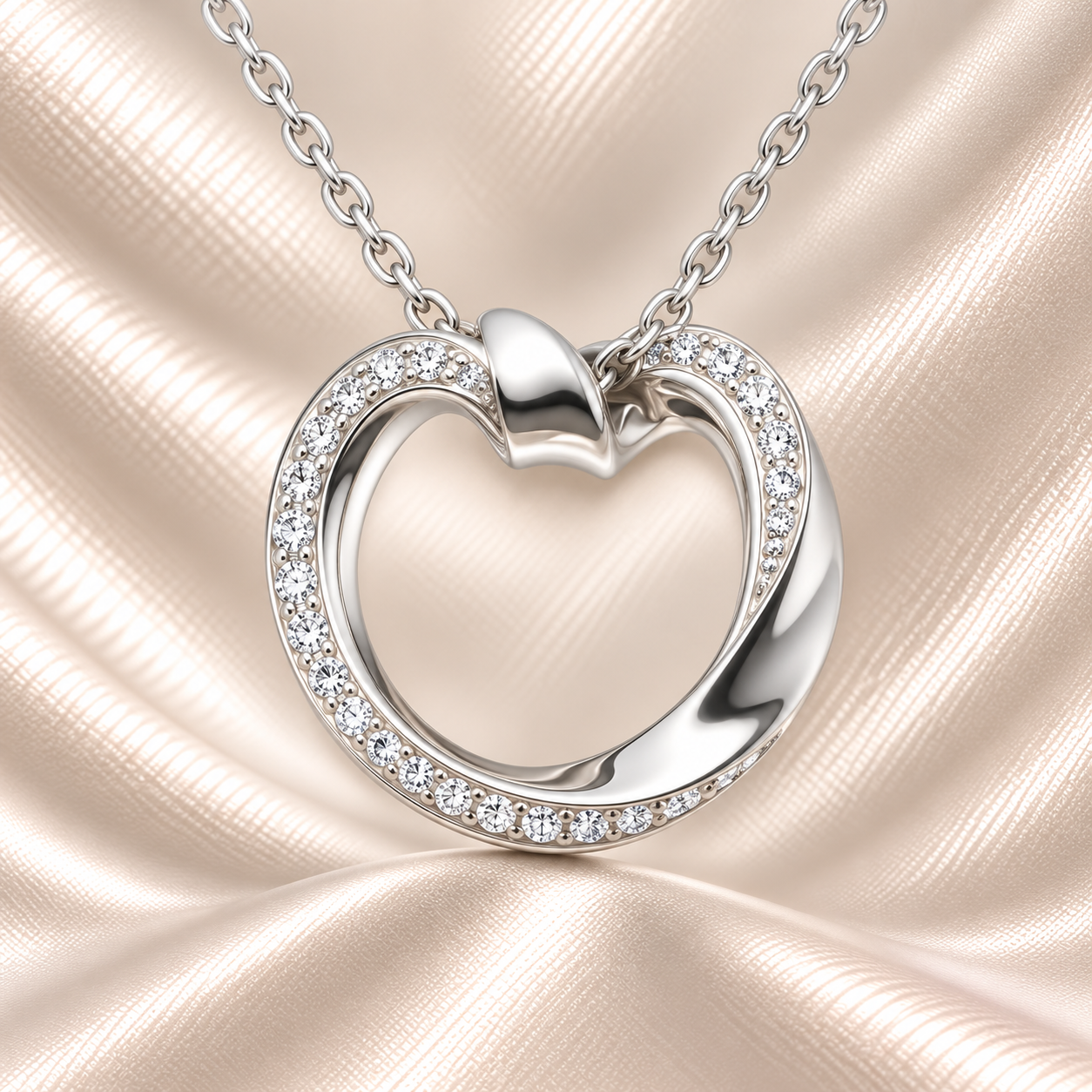 Elegant Moissanite heart pendant in 925 silver with pavé brilliance and fine chain. A timeless piece symbolizing love and grace. Available now at BSI Jewelry.