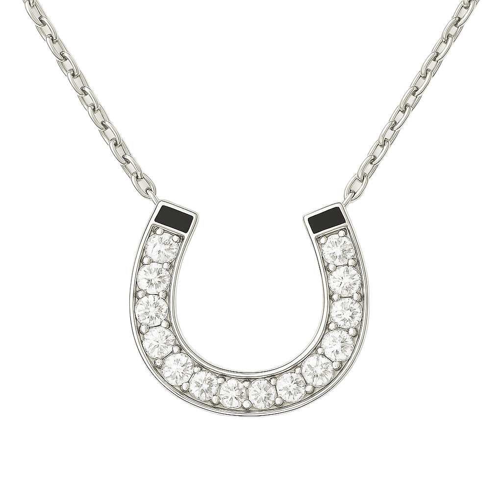 Chic Moissanite horseshoe necklace in 925 silver with pavé brilliance for extra sparkle. A timeless symbol of luck and elegance. Available now at BSI Jewelry.