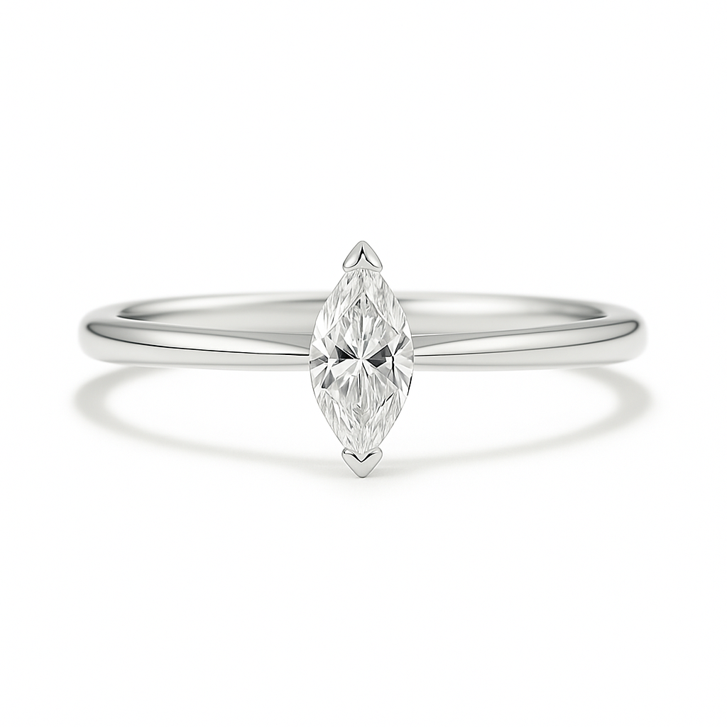 5x2.5mm marquise Moissanite solitaire in white gold-plated 925 silver with palladium alloy—elegant, radiant, and hypoallergenic. Available now at BSI Jewelry.