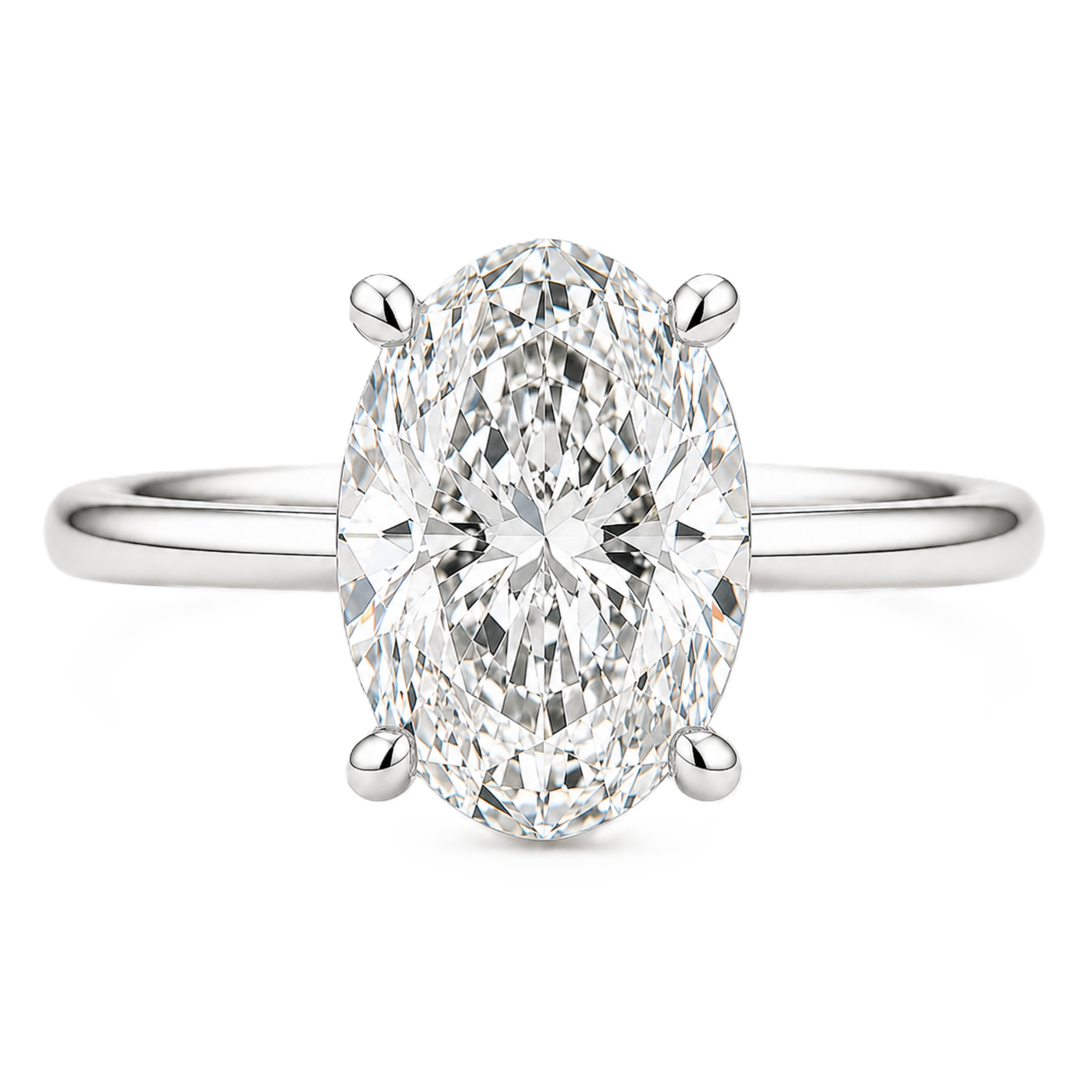 8×6 mm oval-cut Moissanite solitaire in white gold-plated 925 silver with palladium alloy—brilliant, elegant, and hypoallergenic. Available now at BSI Jewelry.