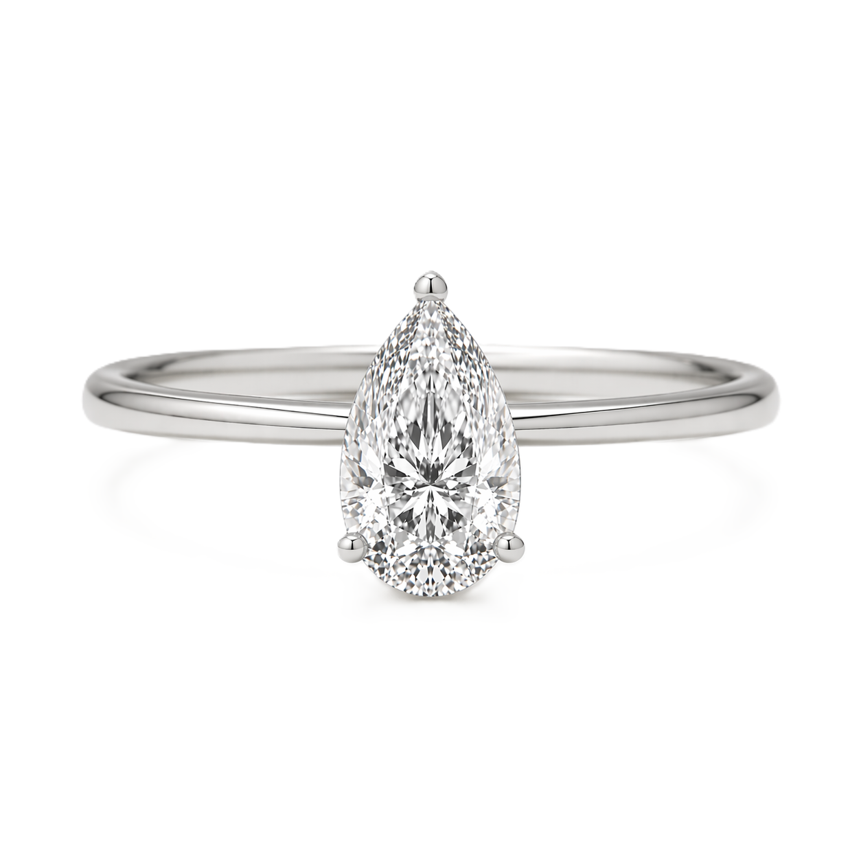 6x4mm pear Moissanite solitaire in white gold-plated 925 silver with a palladium-added alloy—elegant, radiant, and hypoallergenic. Available now at BSI Jewelry.