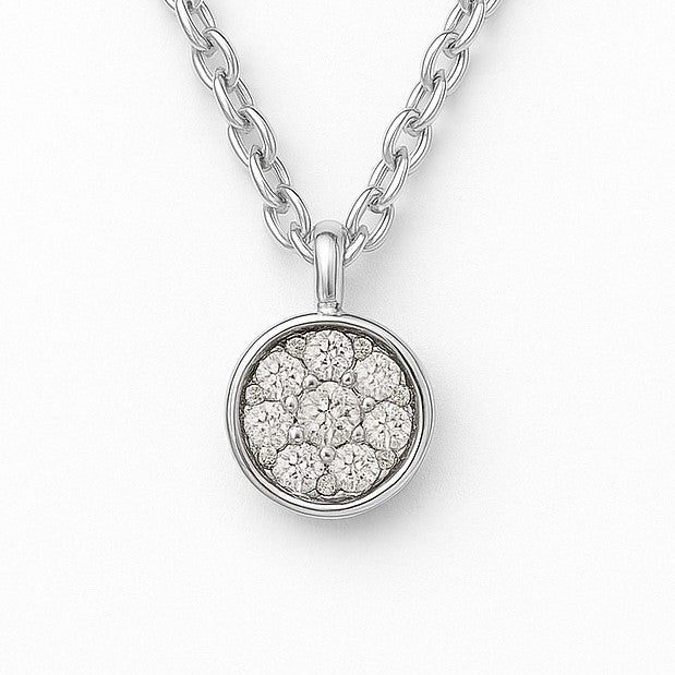 Moissanite round pendant in 925 silver with sparkle for radiant charm. Hypoallergenic and finely crafted for timeless elegance. Available now at BSI Jewelry.