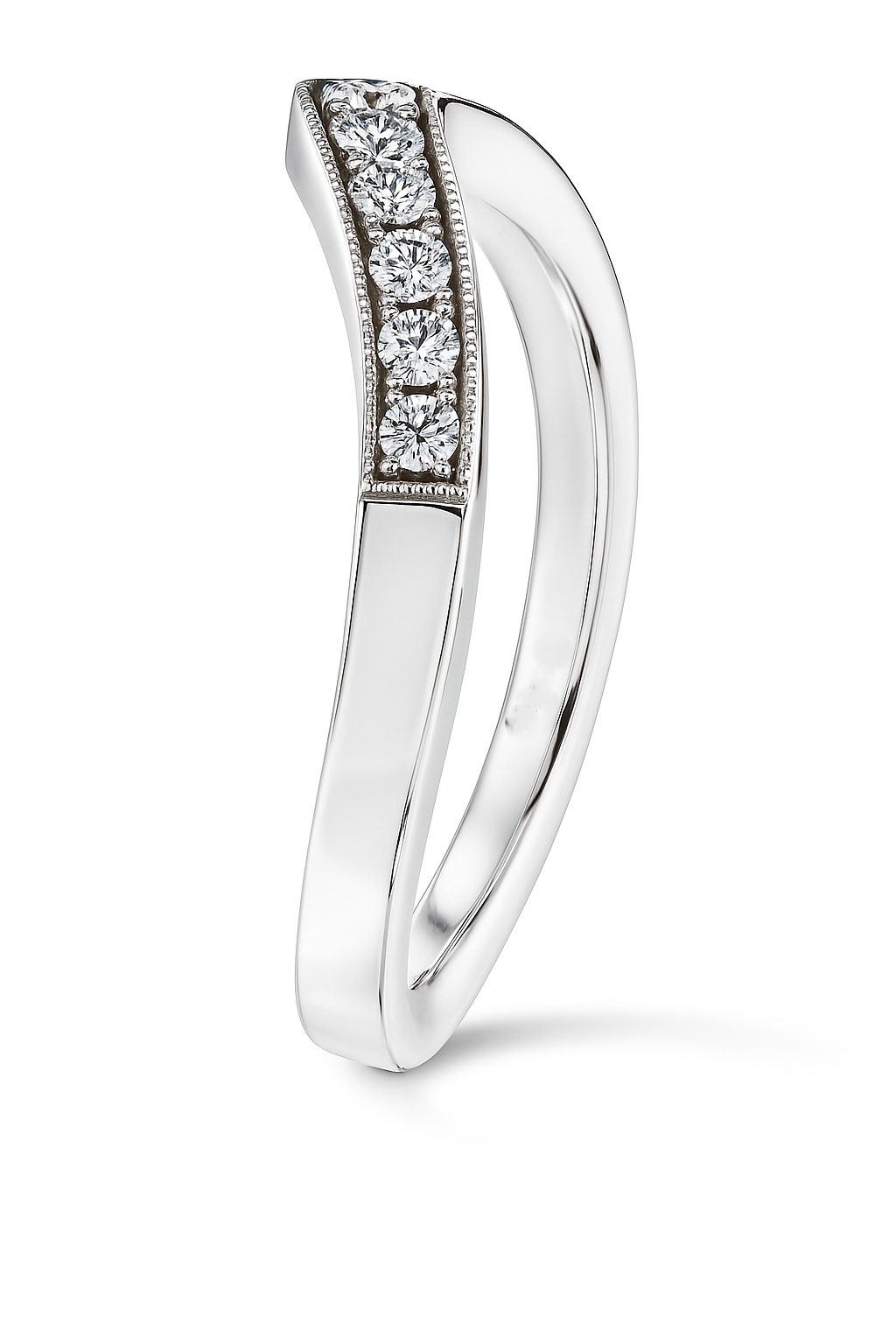 Refined Moissanite V-shaped pavé wedding band in 925 silver. Hypoallergenic brilliance, crafted for perfect stacking or timeless elegance. Now at BSI Jewelry.