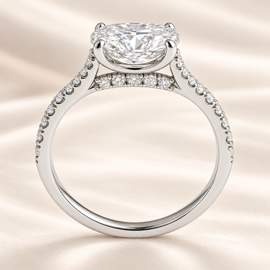 Fall in love with this 7×5mm Oval Moissanite Engagement Ring in White Gold Plated 925 Silver. GRA Certified, hypoallergenic, and finely crafted by BSI Jewelry.
