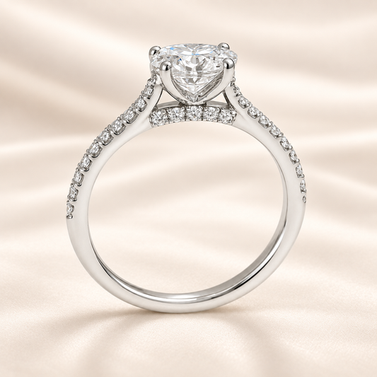 Fall in love with this 7×5mm Pear Moissanite Engagement Ring in White Gold Plated 925 Silver. GRA Certified, hypoallergenic, and finely crafted by BSI Jewelry.