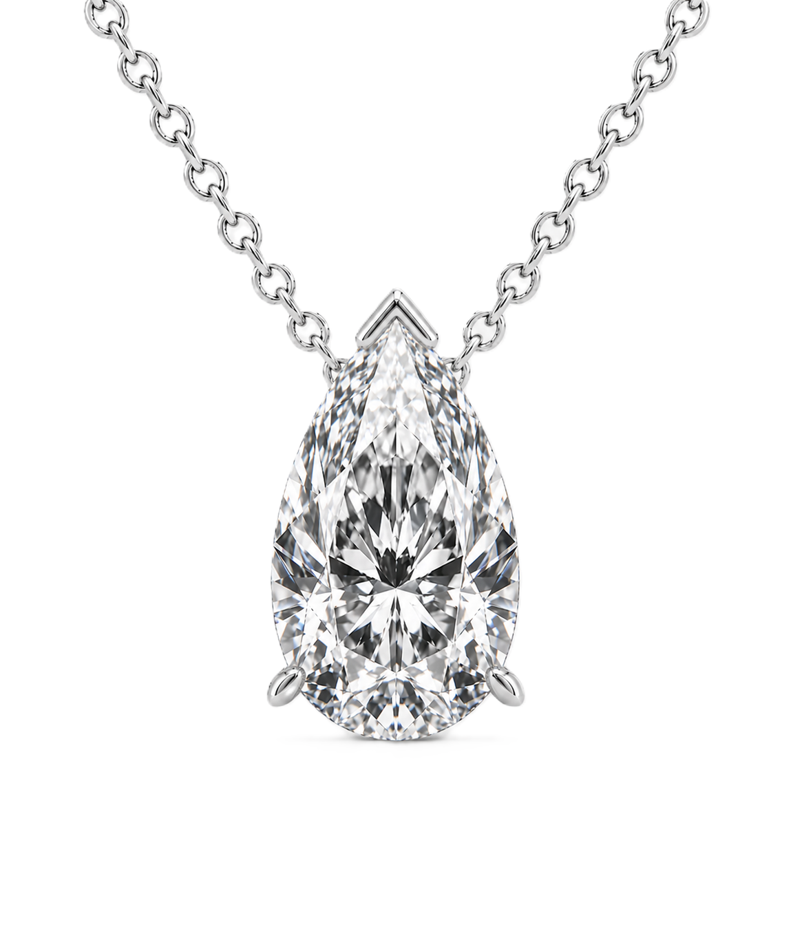 Pear moissanite necklace, 10×7 mm pear, set in white gold-plated 925 silver. Brilliant sparkle, elegant and timeless for daily wear. Available now at BSI Jewelry.