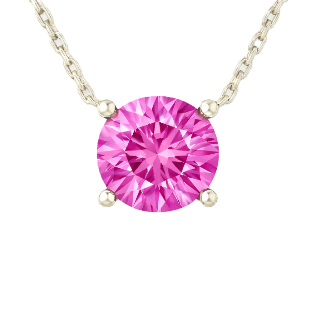 Pink sapphire necklace with a 6 mm round-cut gemstone in white gold-plated 925 silver. Soft, elegant, and perfect for daily wear. Available now at BSI Jewelry.