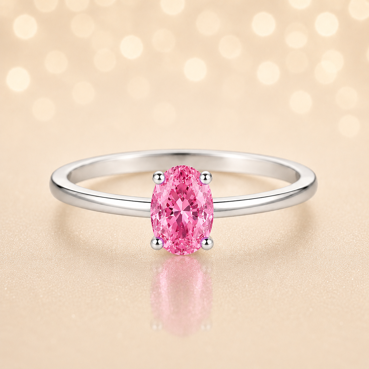 Pink sapphire solitaire ring with a 6×4 mm oval in white gold-plated 925 silver. Elegant, minimal, and timeless for daily wear. Available now at BSI Jewelry.
