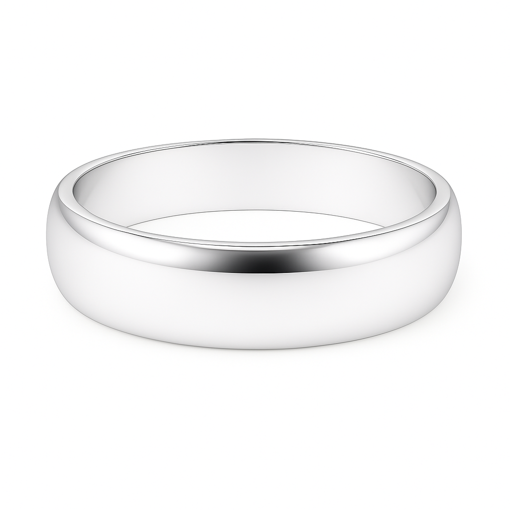Classic 7 mm comfort-fit plain wedding band crafted in white gold-plated 925 silver with palladium-added alloy. Everlasting love. Available now at BSI Jewelry.