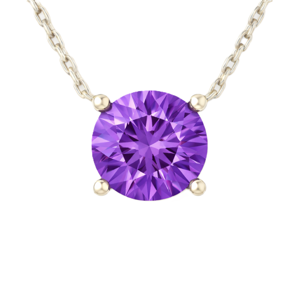 Purple sapphire necklace with a 6 mm round-cut gemstone in white gold-plated 925 silver. Elegant, refined, and perfect for daily wear. Available now at BSI Jewelry.