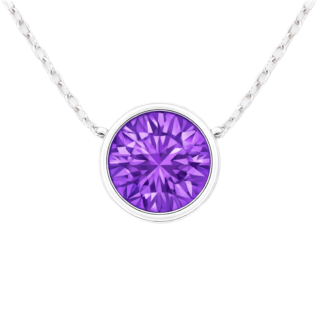 Purple sapphire necklace with a 6 mm round in white gold-plated 925 silver. Elegant, hypoallergenic, and refined for daily wear. Available now at BSI Jewelry.