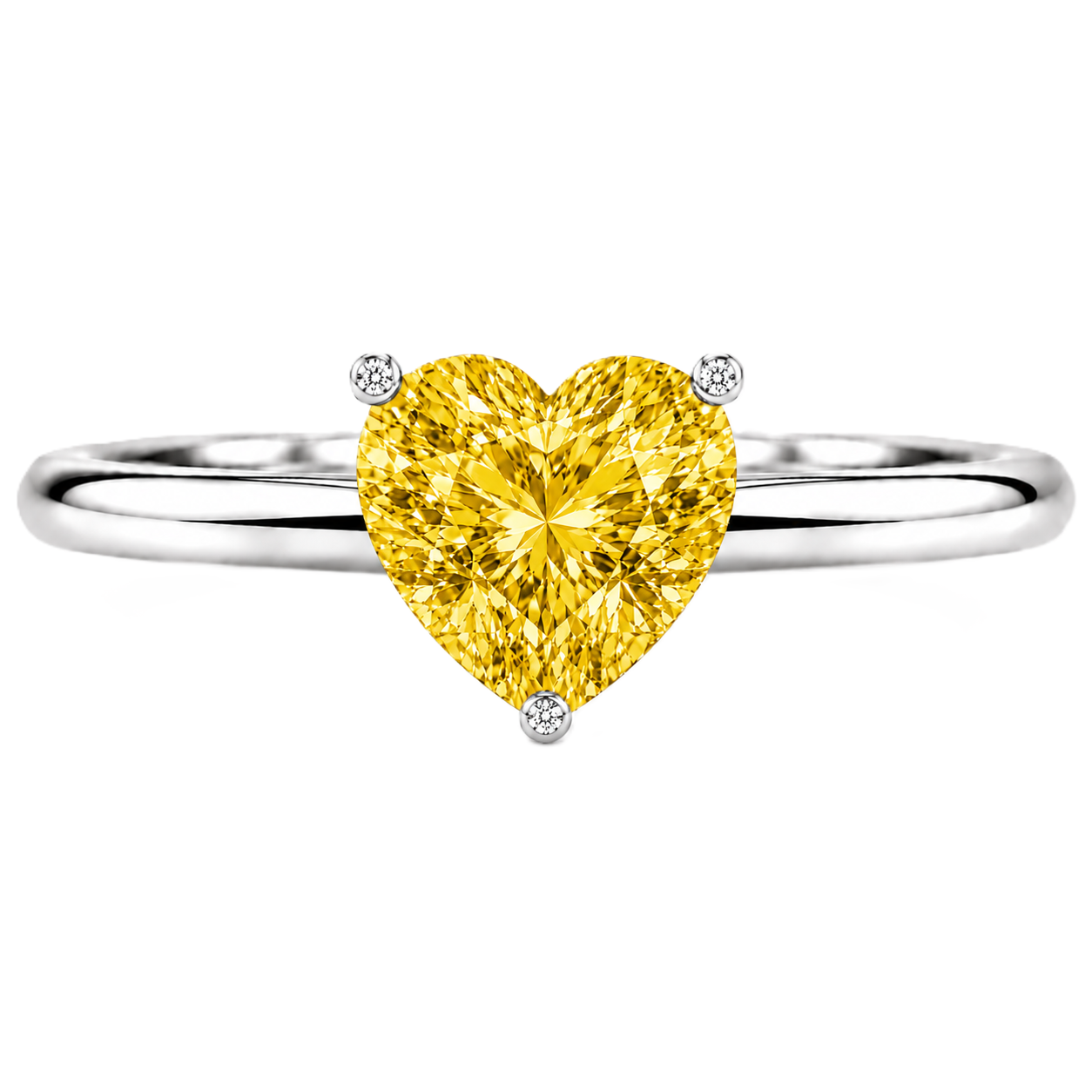 6 mm heart yellow sapphire engagement ring in white gold-plated 925 silver. Radiant, hypoallergenic, and elegant. Available now at BSI Jewelry.