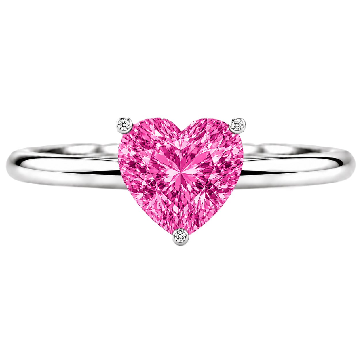 6 mm heart pink sapphire engagement ring in white gold-plated 925 silver. Romantic, hypoallergenic, and elegant. Available now at BSI Jewelry.