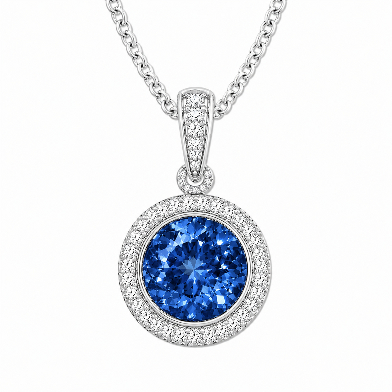 Round Blue Sapphire Pendant – 6 mm Round – 925 Silver | BSI
