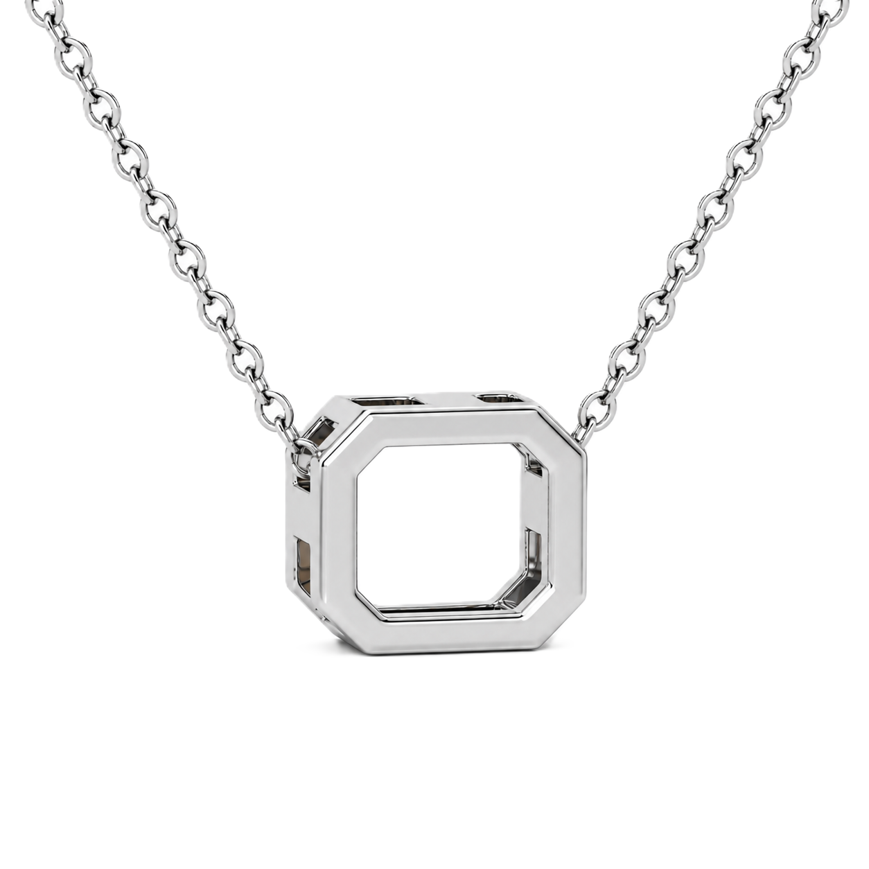 Asscher moissanite necklace, 10 mm Asscher, crafted in white gold-plated 925 silver. Hypoallergenic and elegant for daily wear. Available now at BSI Jewelry.
