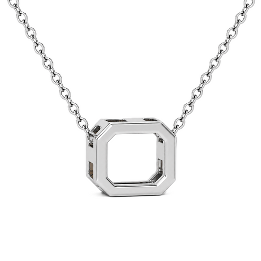Asscher moissanite necklace, 10 mm Asscher, crafted in white gold-plated 925 silver. Hypoallergenic and elegant for daily wear. Available now at BSI Jewelry.