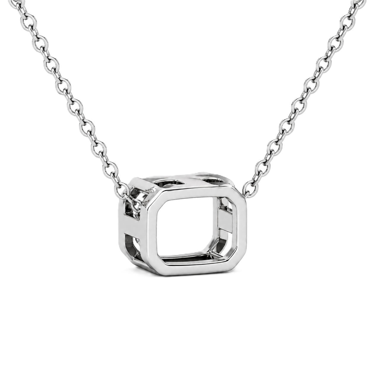 Emerald moissanite necklace, 11×9 mm emerald, crafted in white gold-plated 925 silver. Hypoallergenic and elegant for daily wear. Available now at BSI Jewelry.