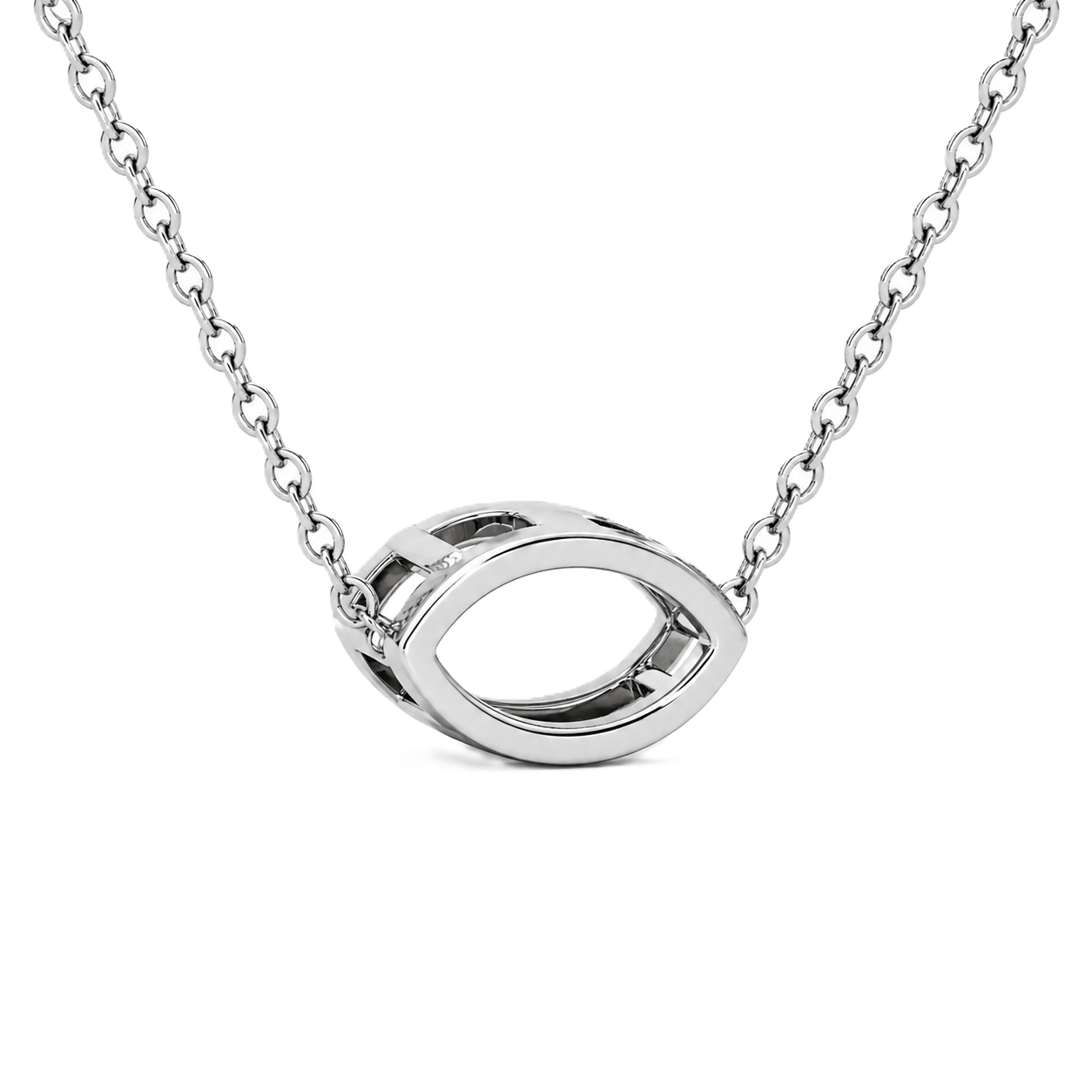 Marquise moissanite necklace, 14×7 mm, crafted in white gold-plated 925 silver. Hypoallergenic and elegant for daily wear. Available now at BSI Jewelry.