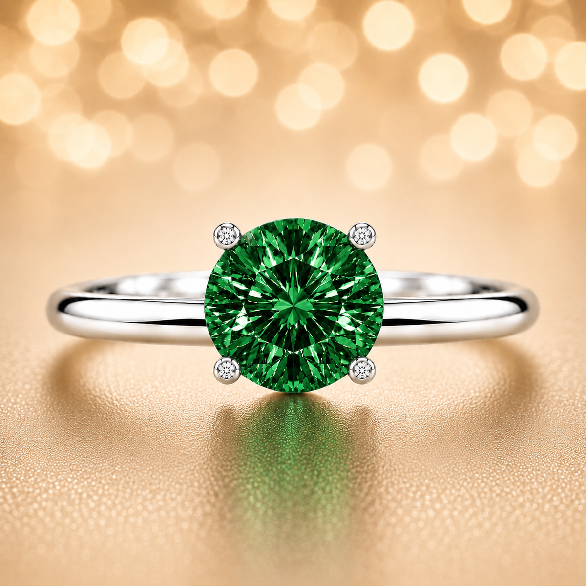 6 mm round green sapphire engagement ring in white gold-plated 925 silver. Vibrant, hypoallergenic, and elegant. Available now at BSI Jewelry.
