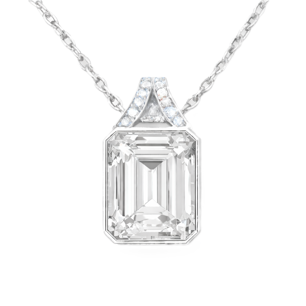White quartz pendant with a 12×10 mm emerald-cut gemstone in white gold-plated 925 silver. Clean, elegant, and radiant for daily wear. Available now at BSI Jewelry.
