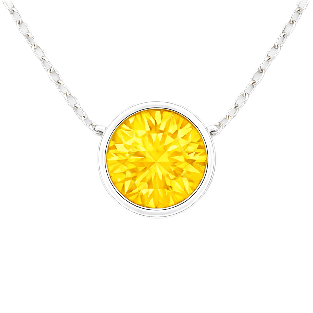 Yellow sapphire necklace with a 6 mm round in white gold-plated 925 silver. Elegant, hypoallergenic, and refined for daily wear. Available now at BSI Jewelry.