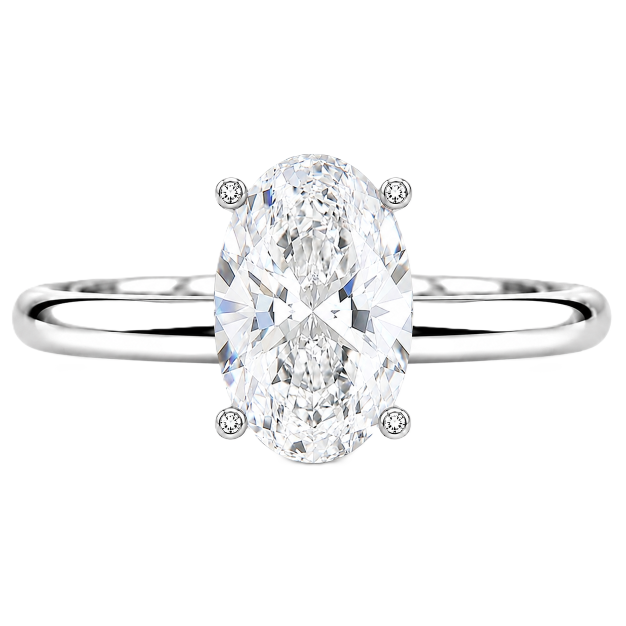 Oval moissanite engagement ring featuring a brilliant 6x4 mm oval center stone in white gold-plated 925 silver. Elegant, timeless, and available at BSI Jewelry.