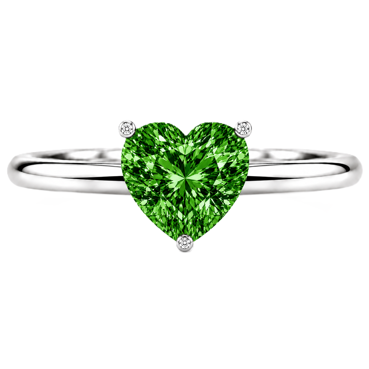 6 mm heart green sapphire engagement ring in white gold-plated 925 silver. Vibrant, hypoallergenic, and elegant. Available now at BSI Jewelry.