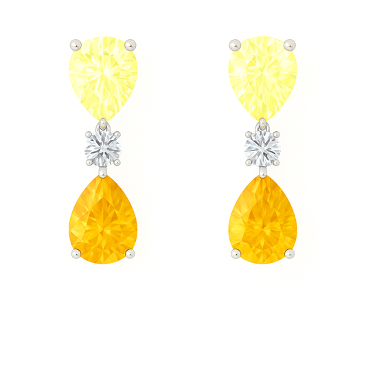 Yellow Sapphire Drop Stud Earrings – 925 Silver, 6x4mm Pear-Cut